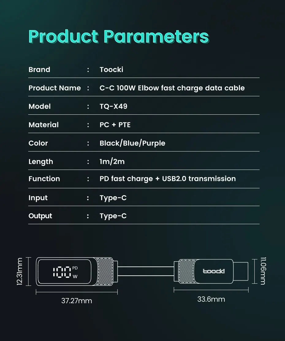 90 Degree Elbow USB Type C Cable (FAST CHARGE)